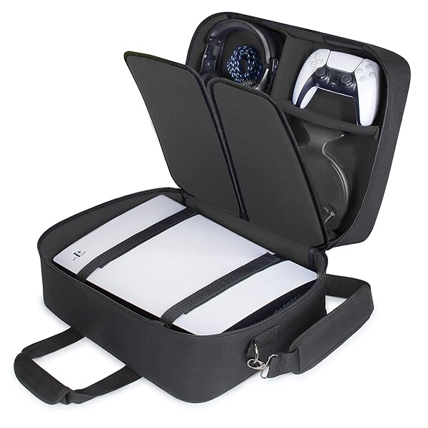 USA Gear PS5 Carrying Case - Travel Bag for PlayStation 5 & Slim, Adjustable Interior for Controllers & Games (Black)