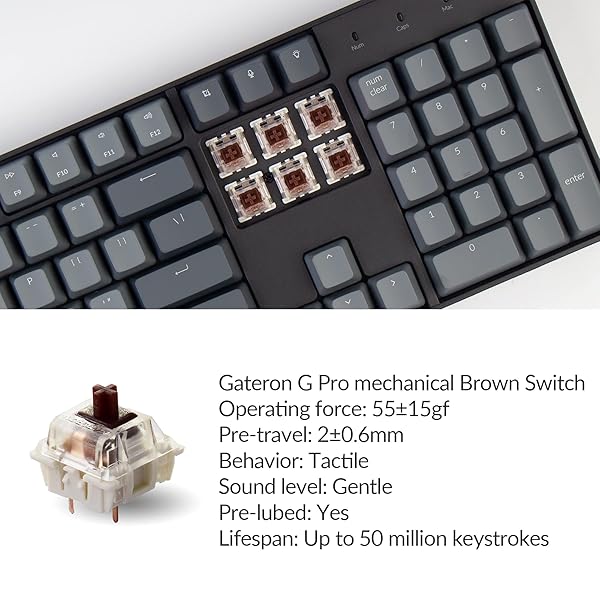Keychron Keychron K10: Bluetooth/Wired Mechanical Gaming Keyboard for Mac & Windows - Gateron Brown Switch, RGB Backlight, 104 Keys - View 3 of 9