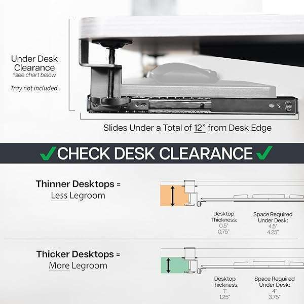 VIVO VIVO 12-Inch Rail Set for DIY Wooden Keyboard Trays - C-Clamp Mount Slider Track (MOUNT-RAIL02) - View 7 of 11