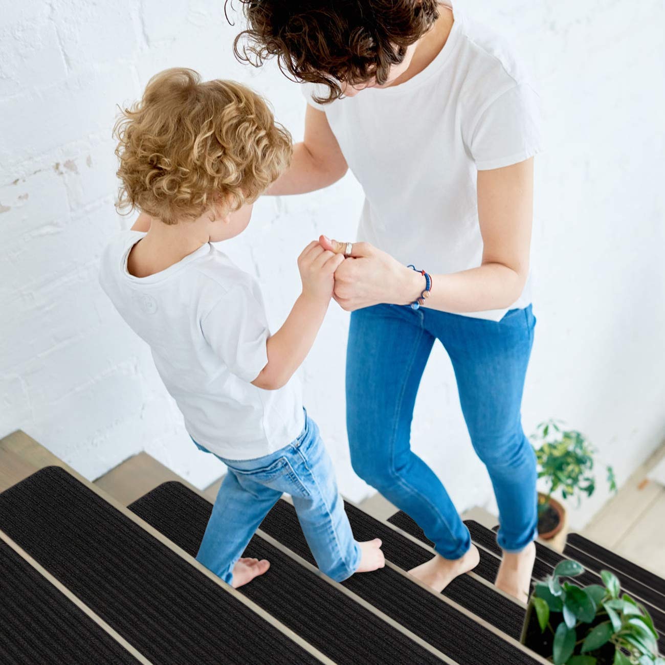 RIOLAND Non-Slip Stair Treads Carpet Set of 15 for Wooden Steps 8 X 30 Black Ideal for Kids and Dogs - View 3 of 7