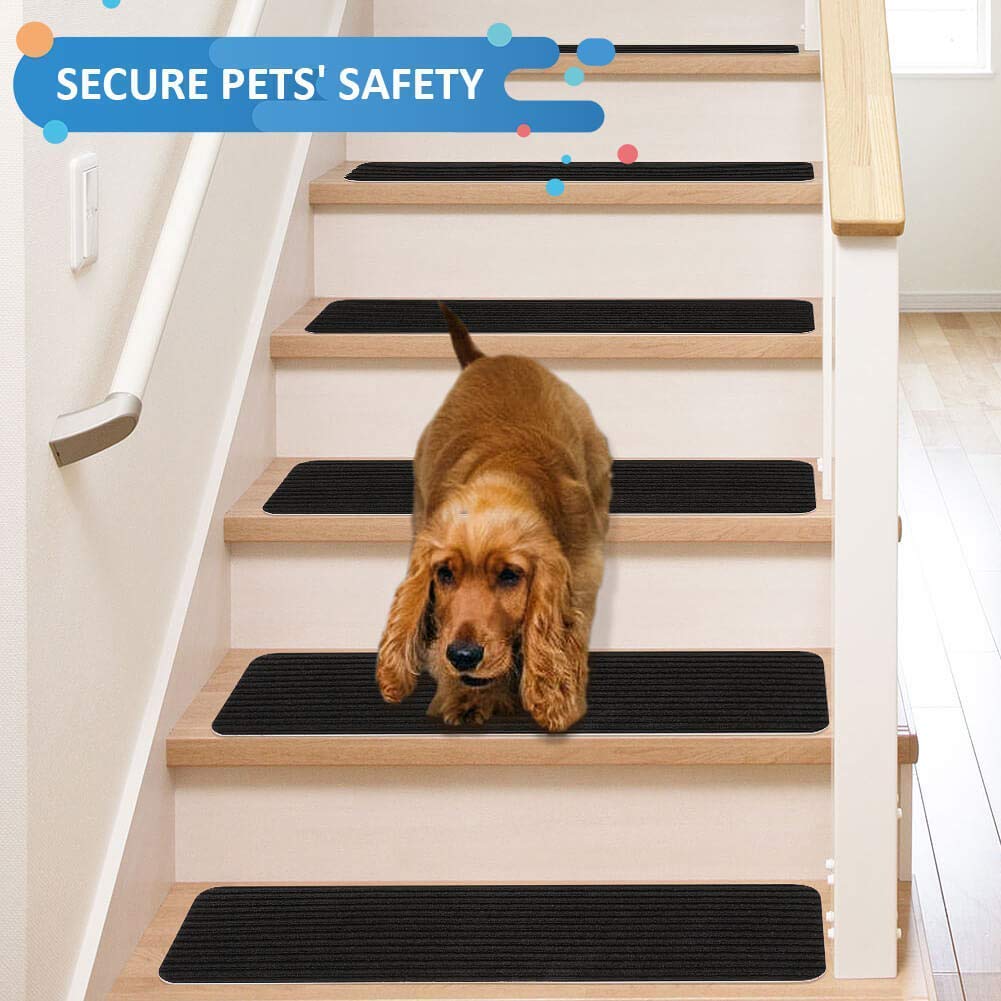 RIOLAND Non-Slip Stair Treads Carpet Set of 15 for Wooden Steps 8 X 30 Black Ideal for Kids and Dogs - View 4 of 7