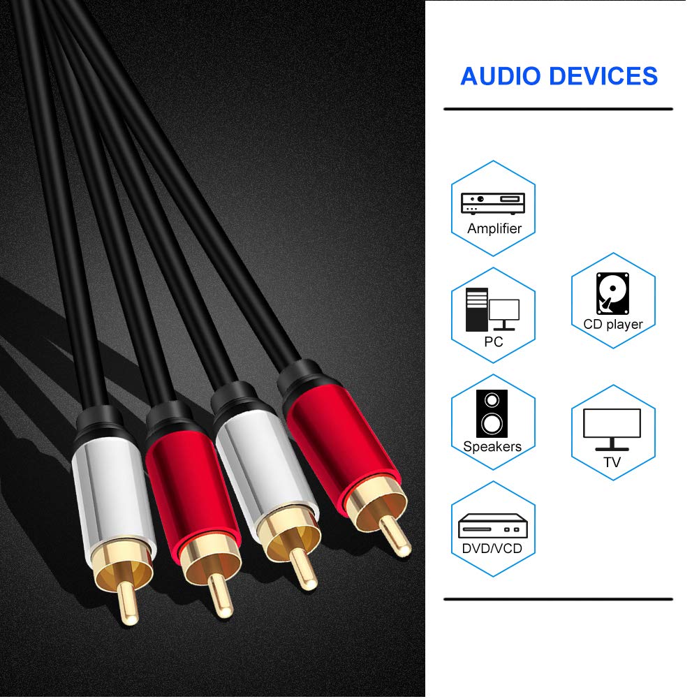 Yeung Qee 20ft Dual Shielded Gold-Plated RCA Male to Male Stereo Audio Cable for Home Theater Amplifier HDTV Game Console Hi-Fi System - View 2 of 7