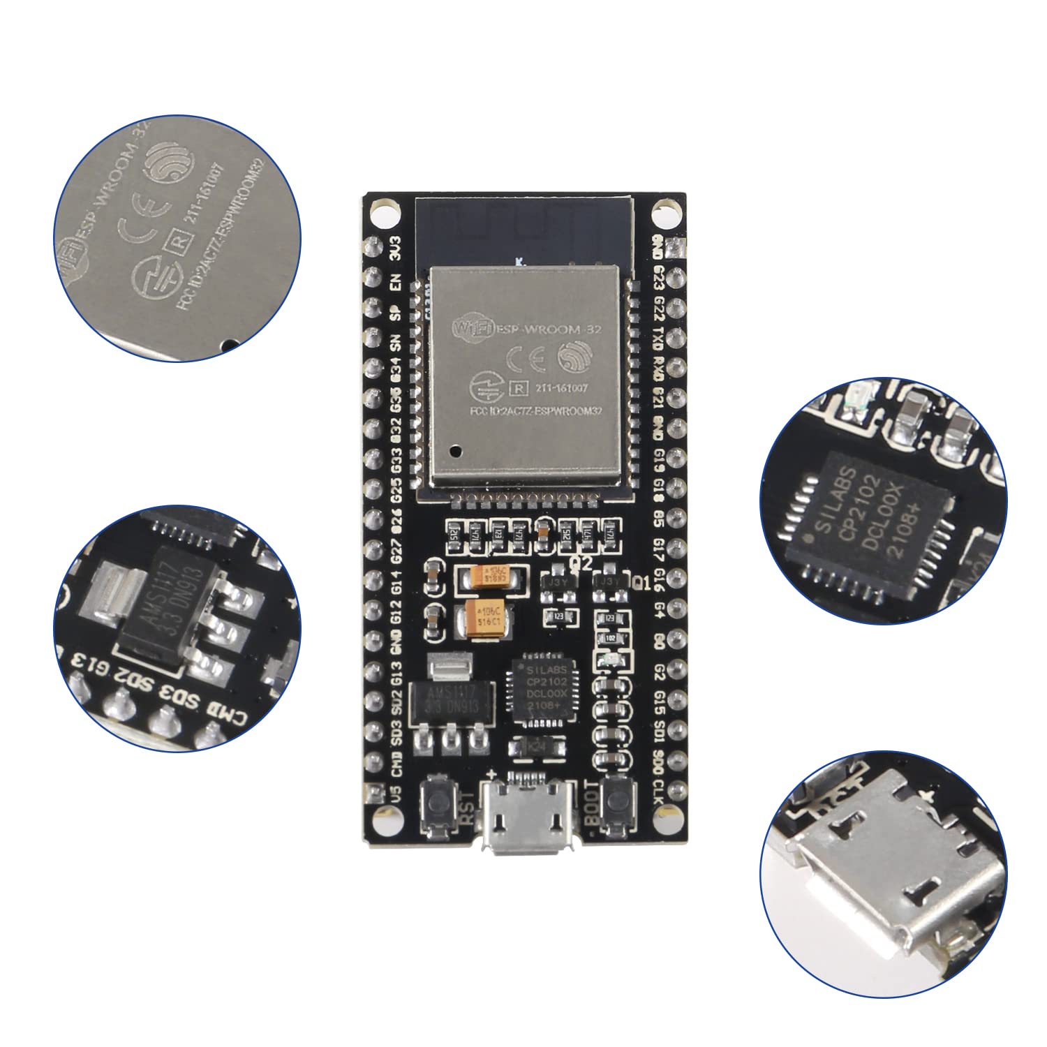 DORHEA 5PCS ESP32 38Pin Development Board ESP32S Microcontroller WiFi NodeMCU32S CP2102 Chip for Fast Prototyping and Development - View 4 of 6