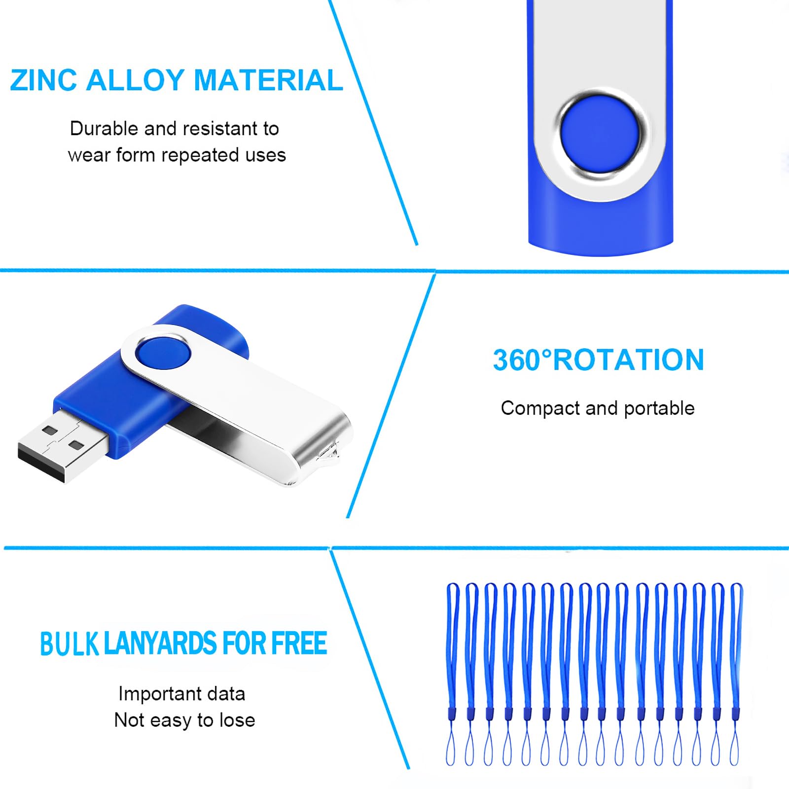 128MB Bulk Flash Drives 100 Pack EASTBULL USB 2.0 Thumb Drives for Storage Blue 100 Units - View 4 of 7