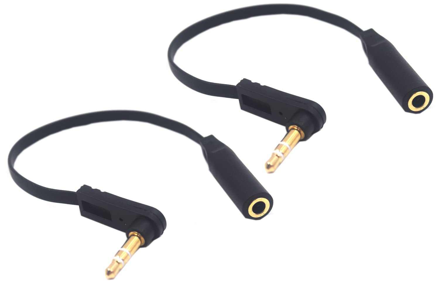 Kework 15cm 1/8 Inch 3.5mm TRS Jack Extension Audio Flat Cable 2 Pack 90 Degree Angle Male to Female Headphone AUX Cord