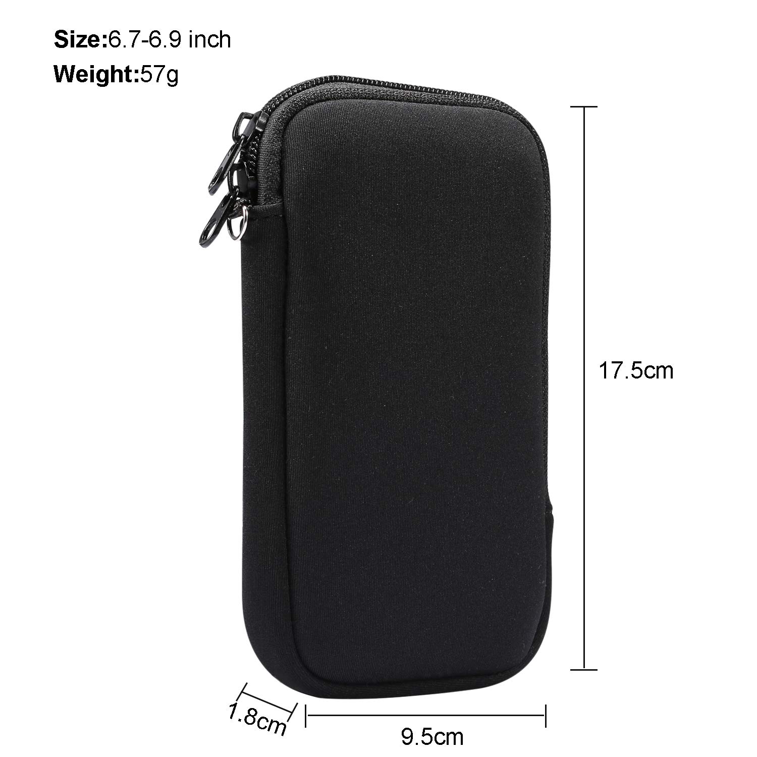 Zippered Neoprene Cell Phone Sleeve with Mesh Pocket for iPhone 16 Plus 15 Plus 14 13 Pro Max Google Pixel 8 7 6 Pro OnePlus Moto G Play Black - View 5 of 9
