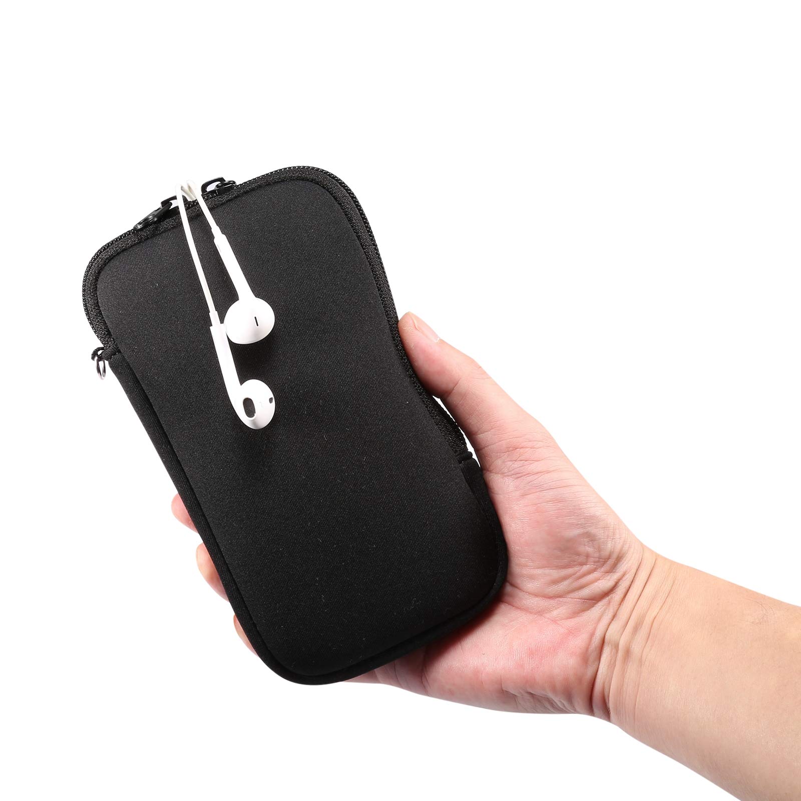 Zippered Neoprene Cell Phone Sleeve with Mesh Pocket for iPhone 16 Plus 15 Plus 14 13 Pro Max Google Pixel 8 7 6 Pro OnePlus Moto G Play Black - View 8 of 9