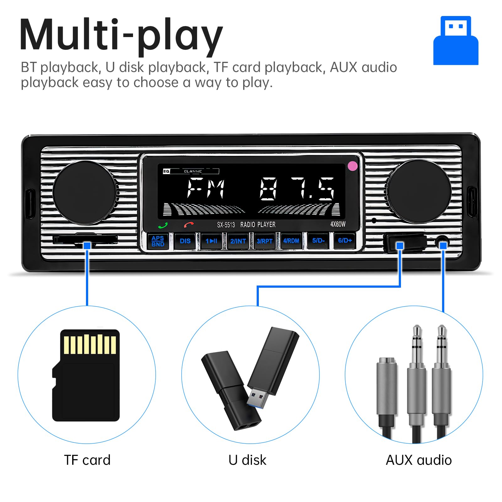 ePathChina 12V Bluetooth Car Radio MP3 Player Vehicle Stereo Audio FM USB SD AUX Remote Control - View 5 of 9