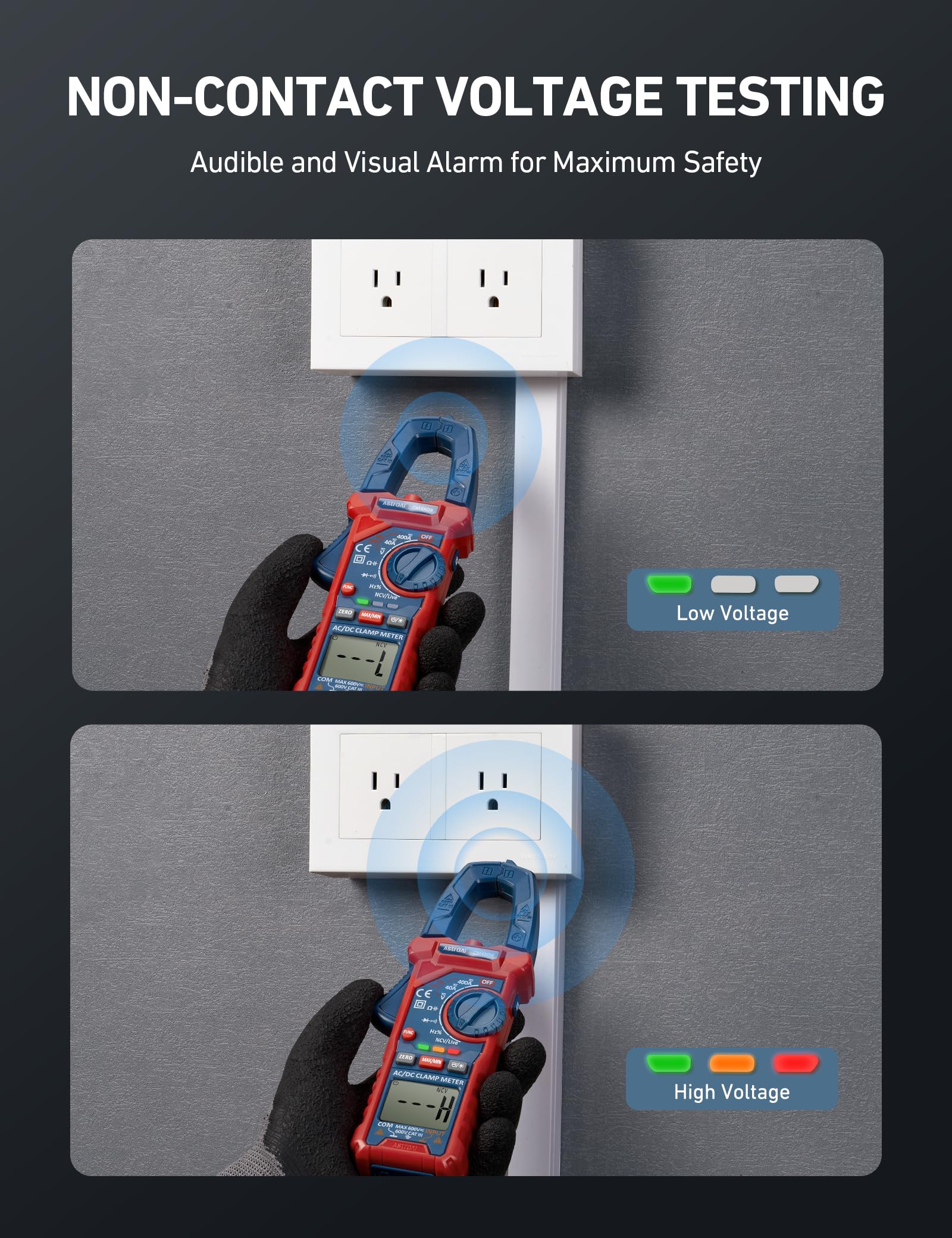 AstroAI Digital Clamp Meter Multimeter 4000 Counts Auto-ranging for AC DC Voltage Current Resistance Capacitance Frequency and Continuity Test - View 3 of 9