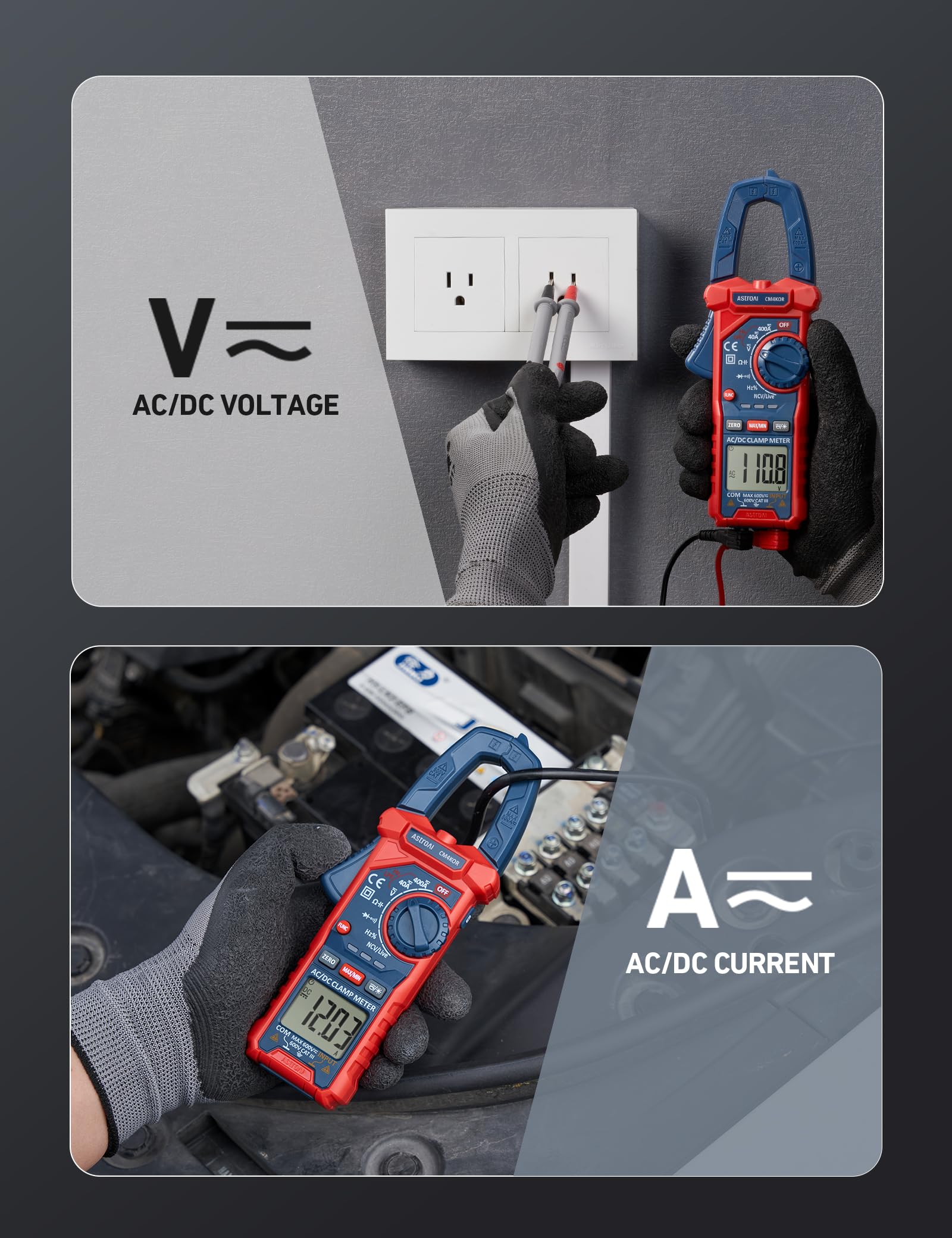 AstroAI Digital Clamp Meter Multimeter 4000 Counts Auto-ranging for AC DC Voltage Current Resistance Capacitance Frequency and Continuity Test - View 4 of 9