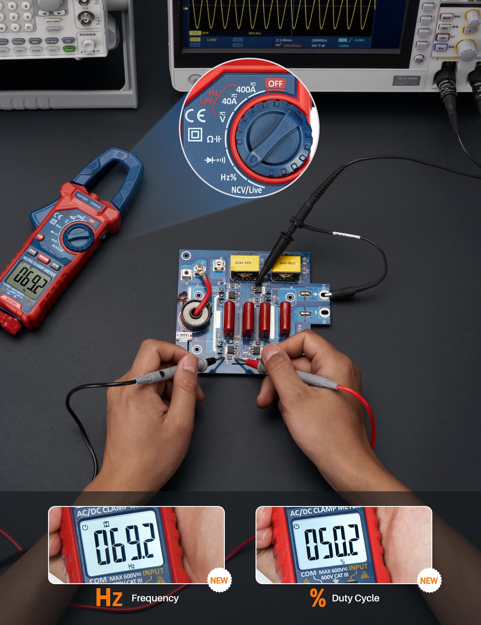 AstroAI Digital Clamp Meter Multimeter 4000 Counts Auto-ranging for AC DC Voltage Current Resistance Capacitance Frequency and Continuity Test - View 5 of 9