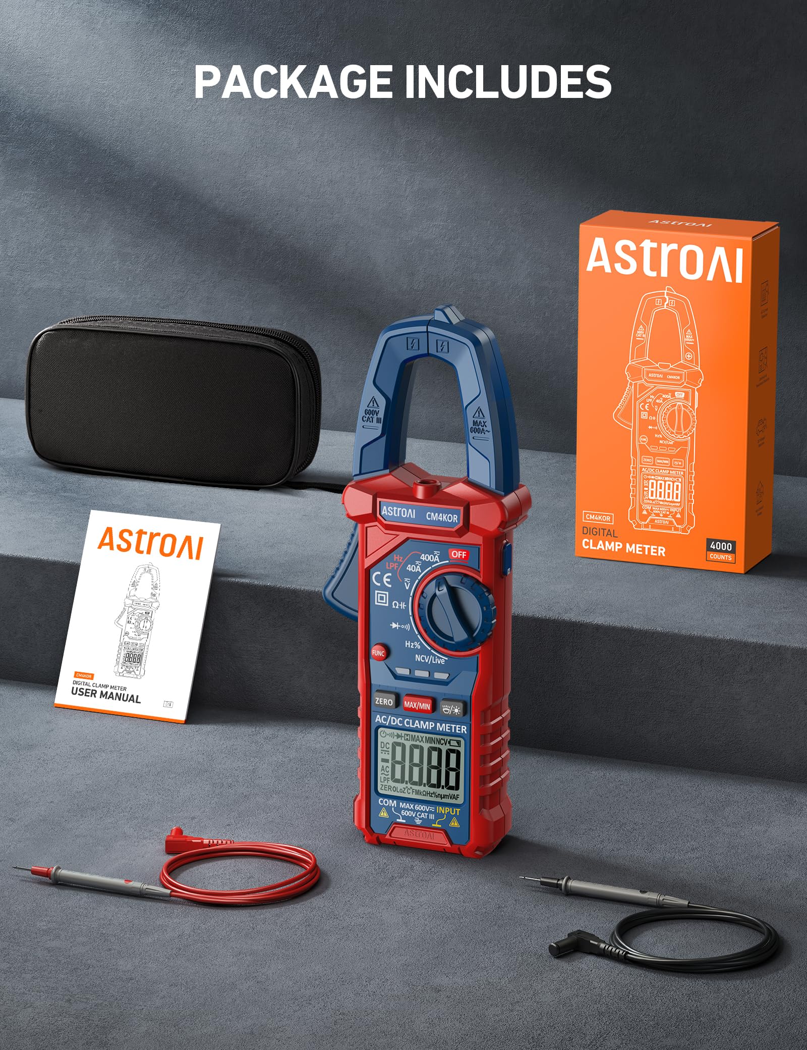 AstroAI Digital Clamp Meter Multimeter 4000 Counts Auto-ranging for AC DC Voltage Current Resistance Capacitance Frequency and Continuity Test - View 9 of 9