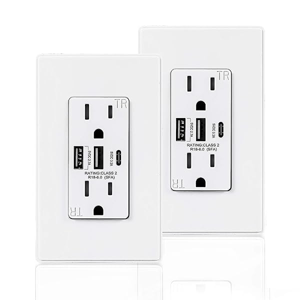 Buy Coby USB Wall Outlet with Dual 6.0A Ports & Type C - 15A Tamper Resistant Receptacle, Pack of 2 for Fast Charging