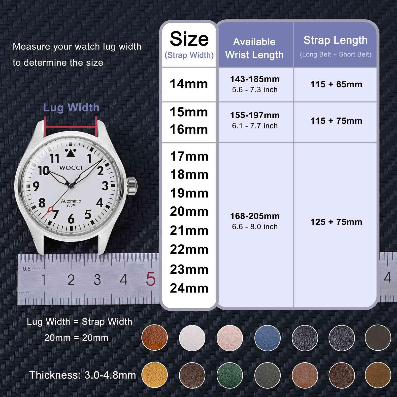 WOCCI 16mm Vintage Leather Watch Band for Men and Women with Gold Buckle in Tan Color - View 5 of 9