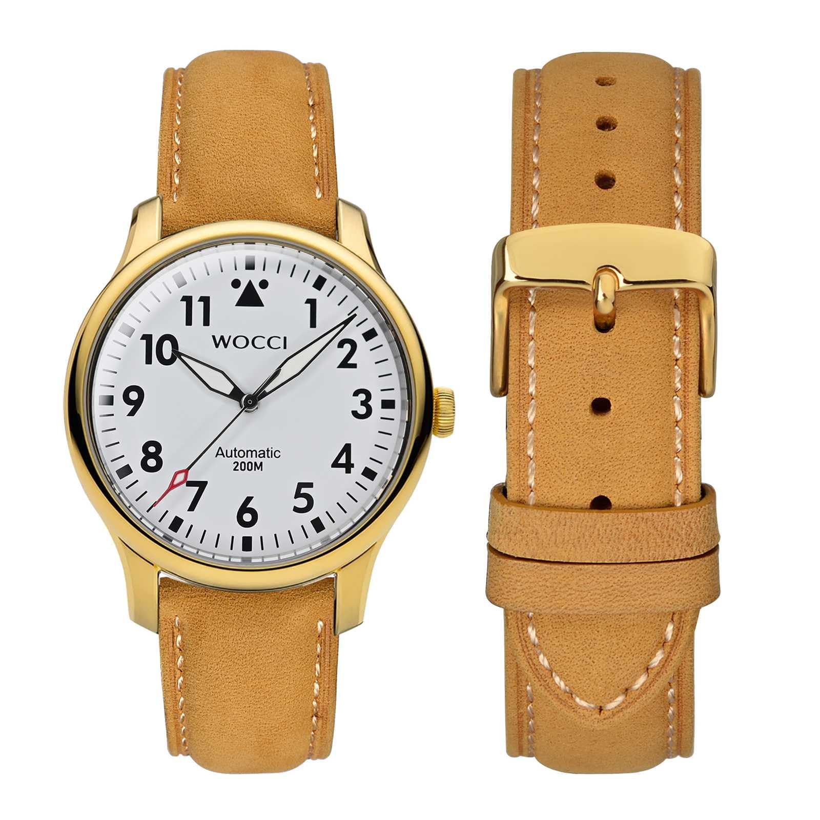 WOCCI 16mm Vintage Leather Watch Band for Men and Women with Gold Buckle in Tan Color - View 7 of 9