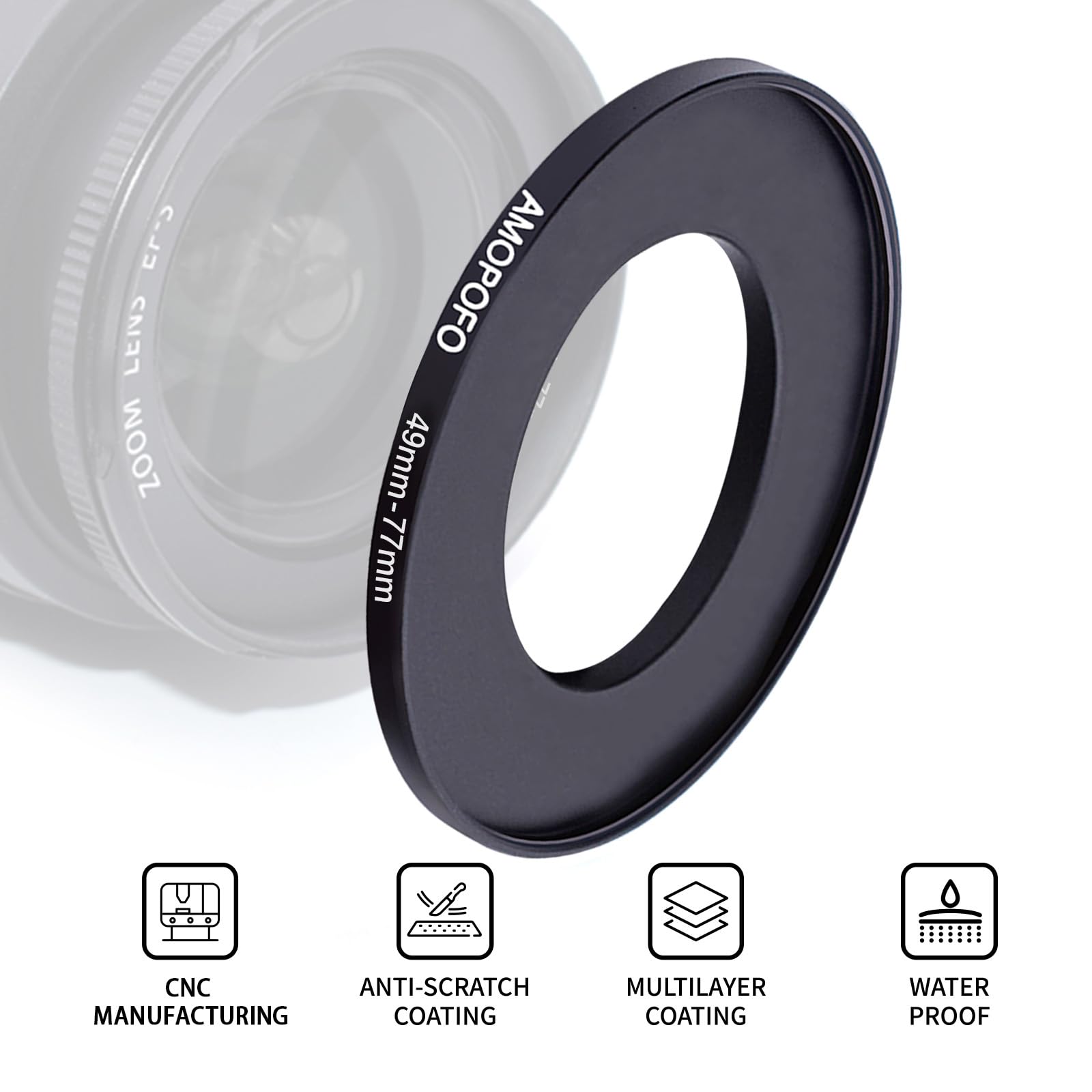 49mm to 77mm Step Up Ring Filter Adapter for All Brands Compatible with 49mm Lens and 77mm UV ND CPL Filters - View 2 of 5