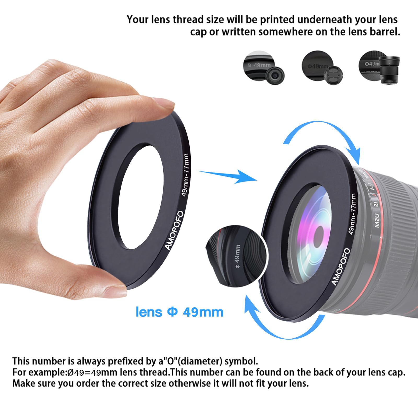 49mm to 77mm Step Up Ring Filter Adapter for All Brands Compatible with 49mm Lens and 77mm UV ND CPL Filters - View 4 of 5