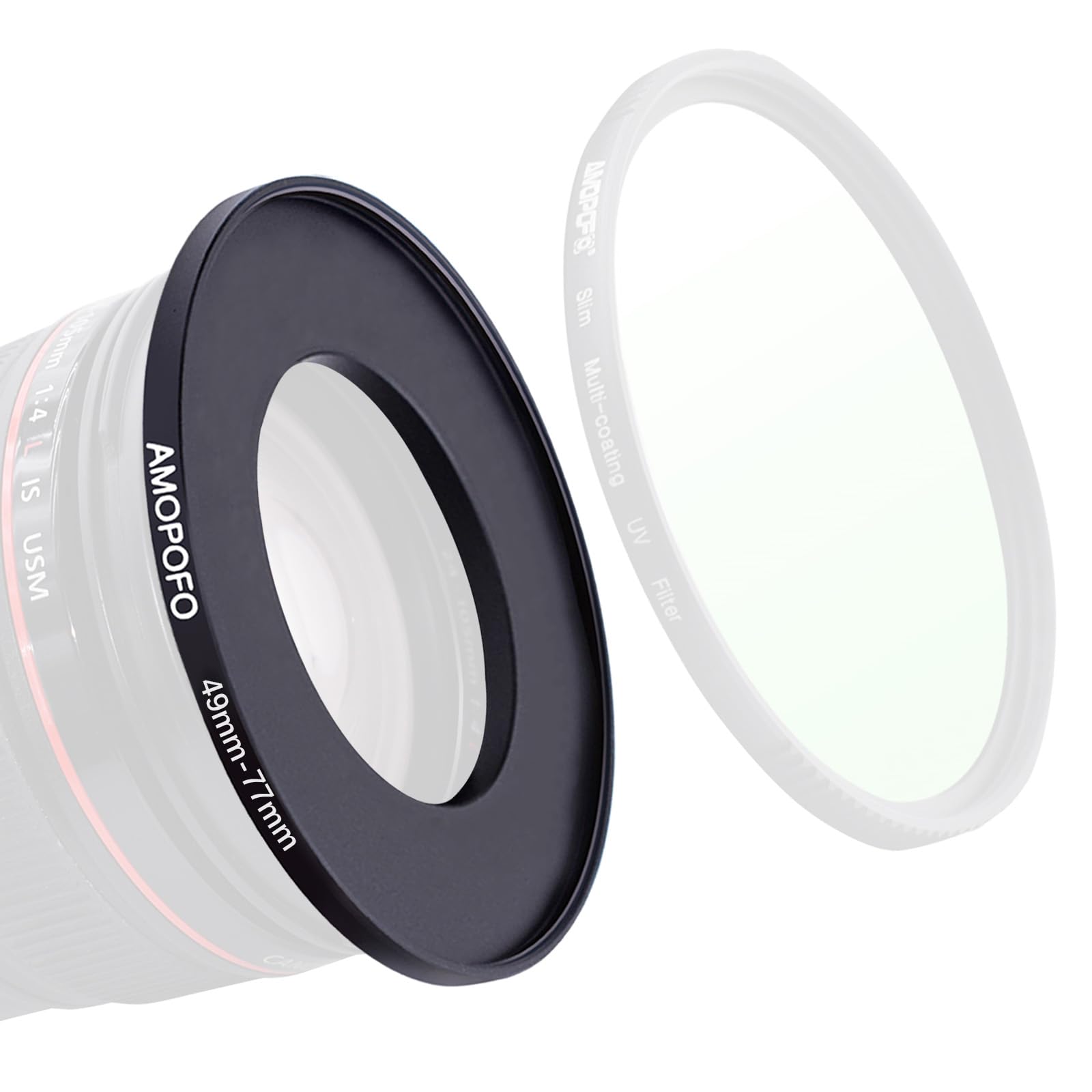 49mm to 77mm Step Up Ring Filter Adapter for All Brands Compatible with 49mm Lens and 77mm UV ND CPL Filters