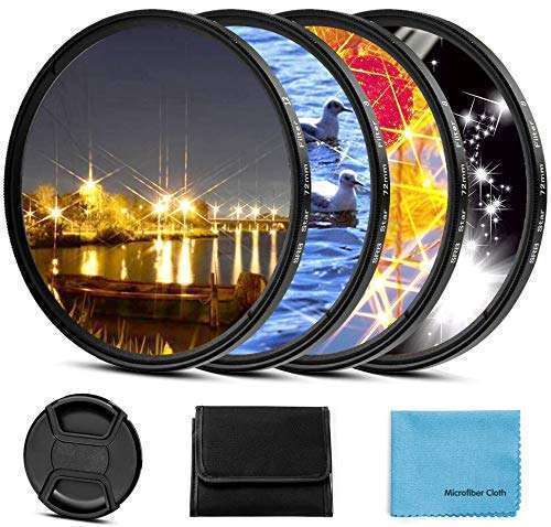 Sedremm 77mm Star Filter Set: 4-Piece Starburst Lens Filters for Canon, Nikon, Sony & More + Lens Cap & Pouch