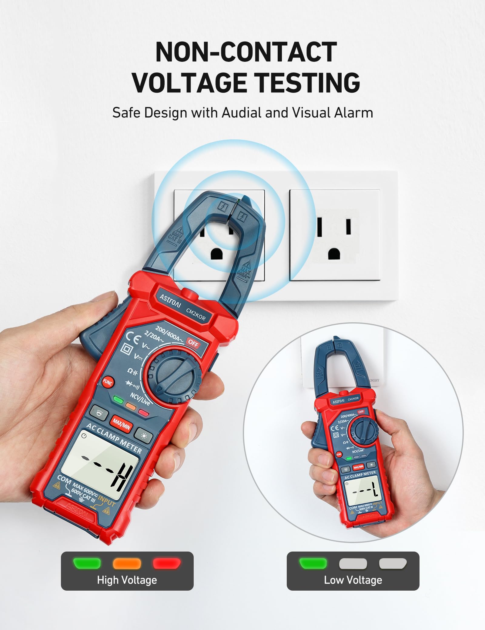 AstroAI Digital Clamp Meter Multimeter 2000 Counts Auto-ranging Voltage Tester for AC DC Current Resistance Capacitance and Continuity - View 3 of 8