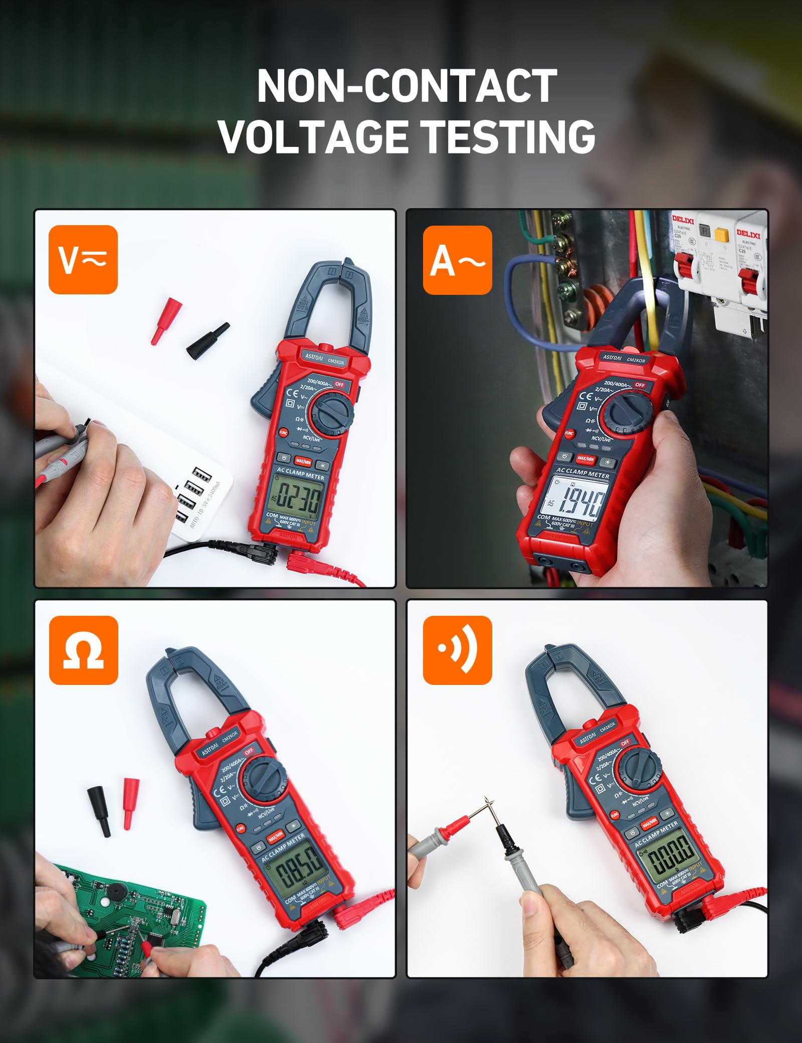 AstroAI Digital Clamp Meter Multimeter 2000 Counts Auto-ranging Voltage Tester for AC DC Current Resistance Capacitance and Continuity - View 5 of 8