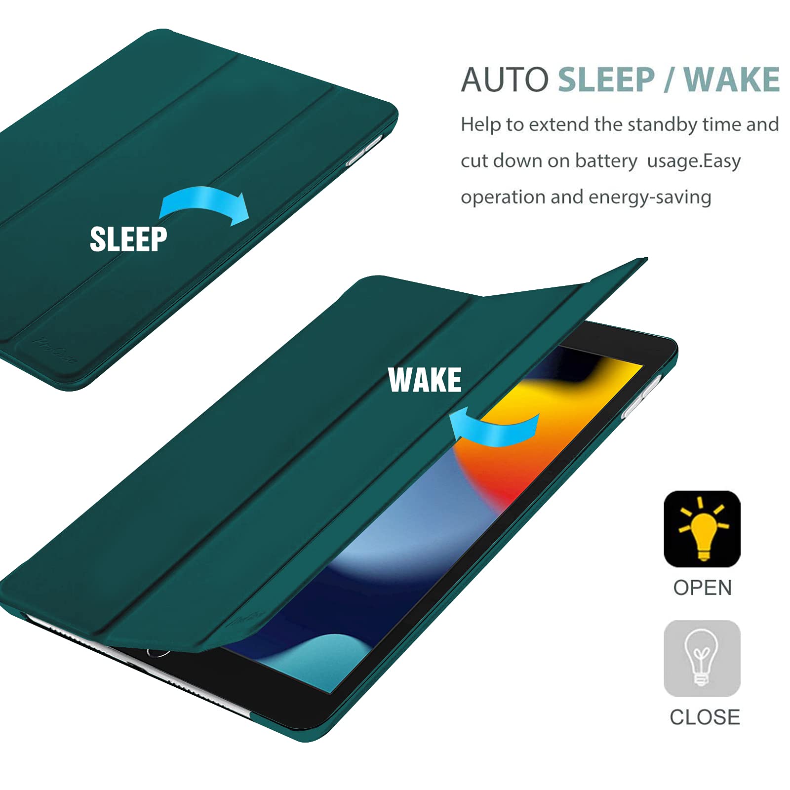 ProCase ProCase Smart Case for iPad 10.2 2021 9th Gen 2020 8th Gen 2019 7th Gen with Tempered Glass Screen Protector Slim Stand Hard Shell Emerald - View 5 of 7