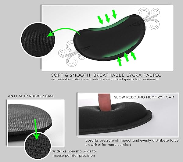 IFINE iFine Gel Memory Foam Keyboard and Mouse Wrist Rest Pad Cushion for Computer and Laptop Support Black - View 3 of 8