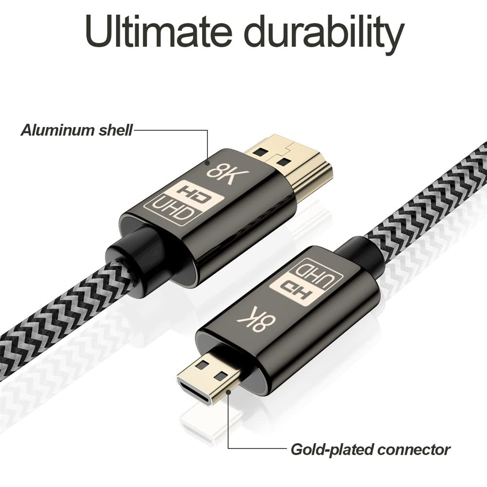 xiwai Xiwai Micro HDMI to HDMI 2.1 Ultra HD 8K 60Hz 4K 120Hz Cable 48Gbps for Camera Tablet 1 Meter - View 3 of 9