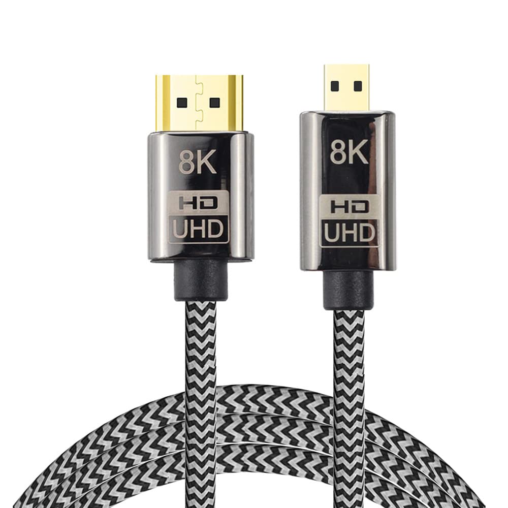 Xiwai Micro HDMI to HDMI 2.1 Ultra HD 8K 60Hz 4K 120Hz Cable 48Gbps for Camera Tablet 1 Meter