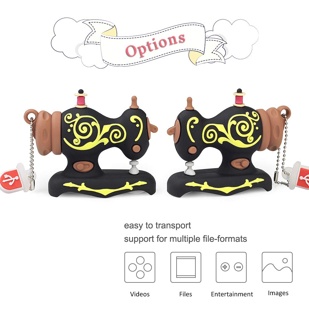 Leizhan 32GB Cute USB Flash Drive Embroidery Sewing Machine Design Black Memory Stick for Data Storage and Picture Transfer - View 5 of 7