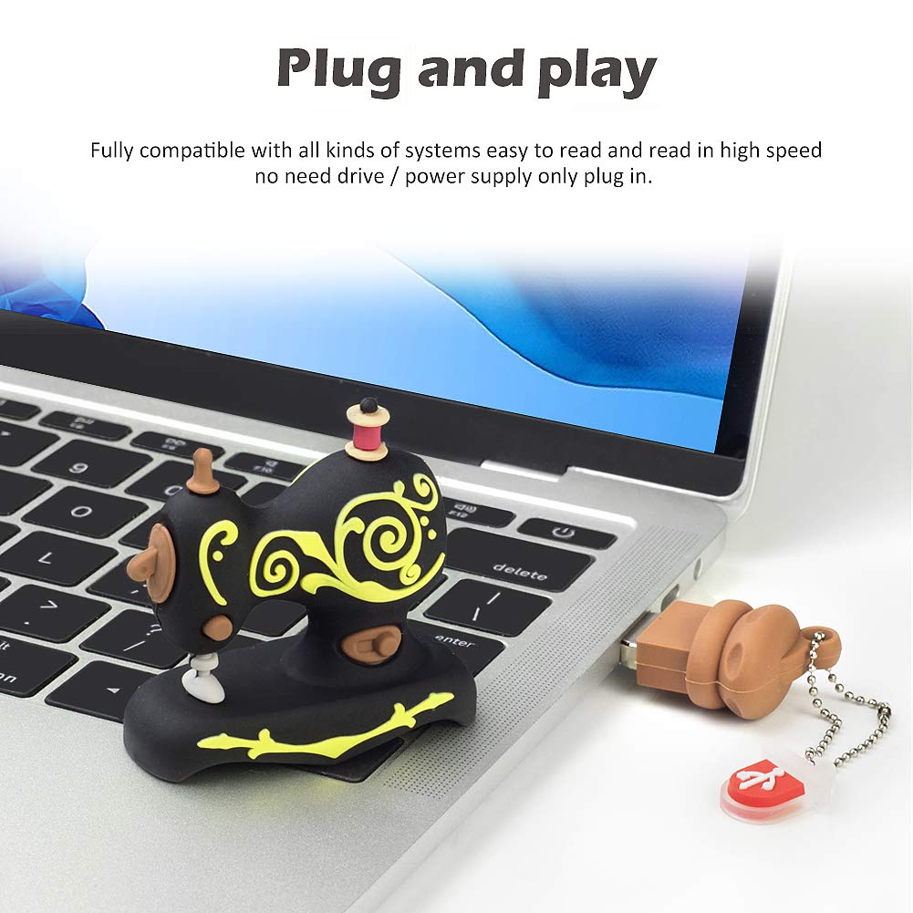 Leizhan 32GB Cute USB Flash Drive Embroidery Sewing Machine Design Black Memory Stick for Data Storage and Picture Transfer - View 7 of 7