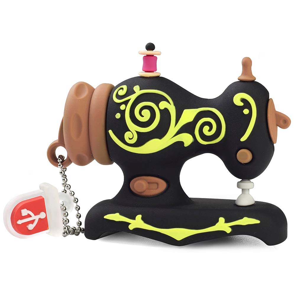Leizhan 32GB Cute USB Flash Drive Embroidery Sewing Machine Design Black Memory Stick for Data Storage and Picture Transfer