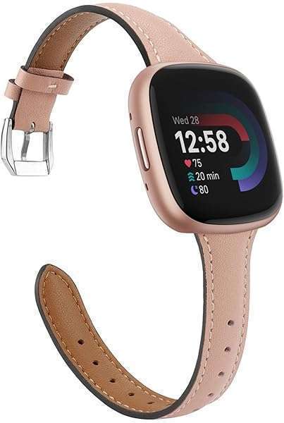 Moolia Stylish Moolia Leather Replacement Band for Fitbit Versa 4/3 & Sense 2 - Slim Sand Pink Strap for Women