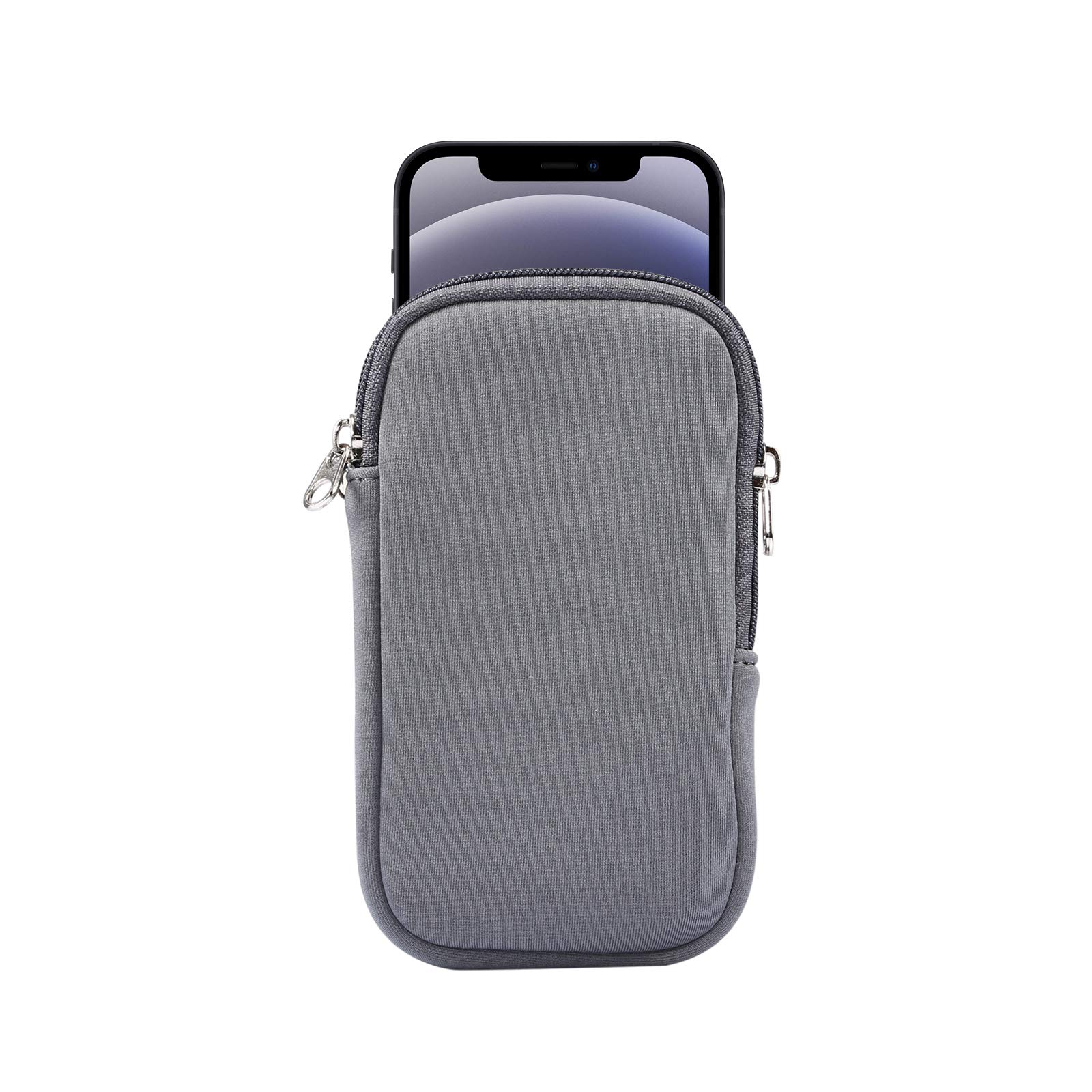 Jlyifan Neoprene Cell Phone Sleeve & Zip Wallet Pouch with Neck Strap for iPhone 16, 15, 14, 13, SE, LG Aristo - Gray