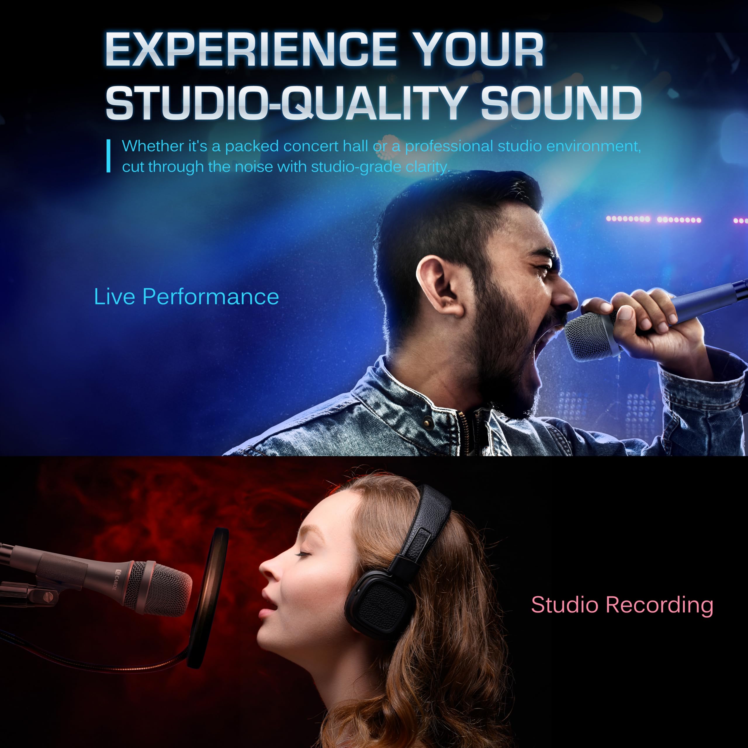 CAROL CAROL AC-900 XLR Wired Vocal Microphone Dynamic Supercardioid with Noise Cancelling for Singing Karaoke Stage Studio Includes Mic Clip and Cable Gray - View 3 of 6