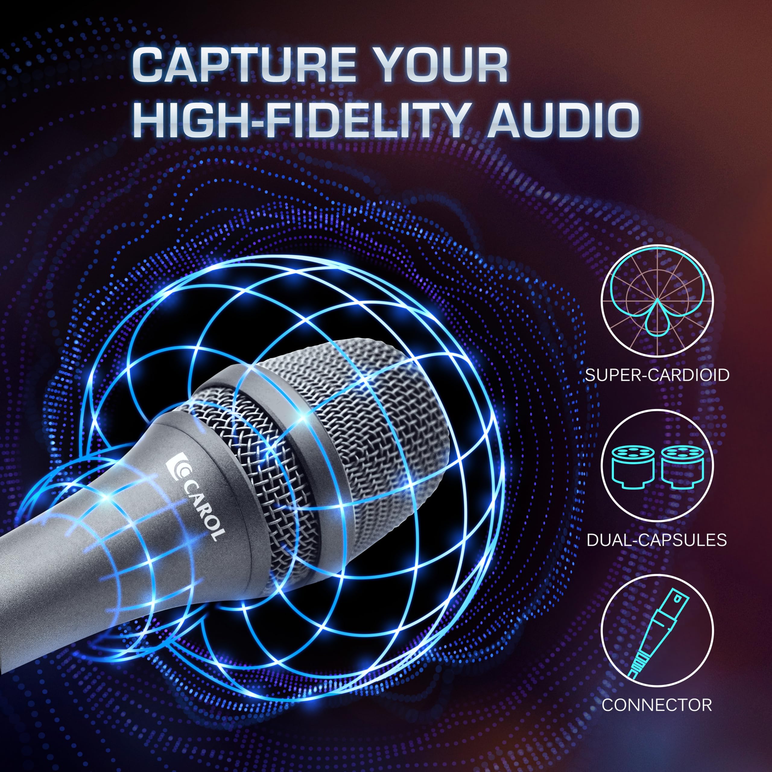 CAROL CAROL AC-900 XLR Wired Vocal Microphone Dynamic Supercardioid with Noise Cancelling for Singing Karaoke Stage Studio Includes Mic Clip and Cable Gray - View 5 of 6