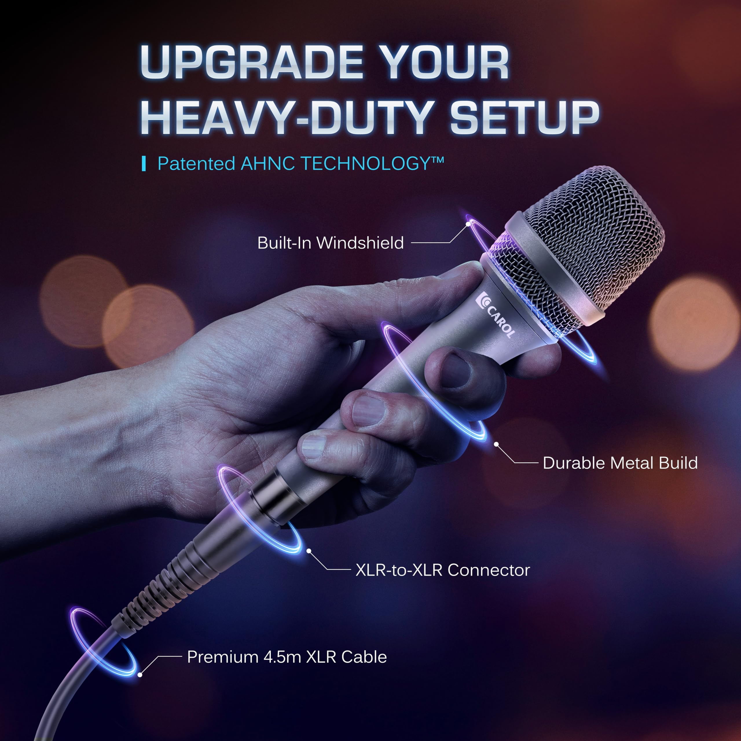 CAROL CAROL AC-900 XLR Wired Vocal Microphone Dynamic Supercardioid with Noise Cancelling for Singing Karaoke Stage Studio Includes Mic Clip and Cable Gray - View 6 of 6