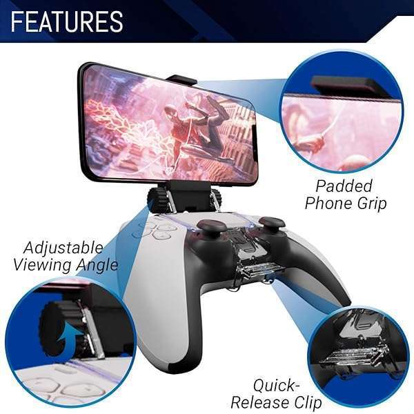 Orzly Orzly PS5 Controller Mobile Gaming Clip: Adjustable Phone Mount for DualSense Controller - View 4 of 9