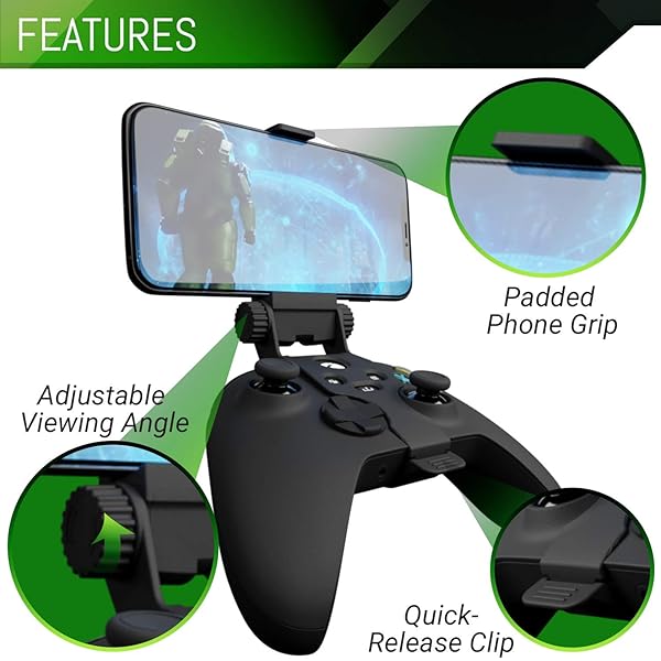 Orzly Adjustable Xbox Series X Controller Mobile Gaming Clip - Compatible Phone Mount for Xbox One & S - Carbon Black - View 5 of 8