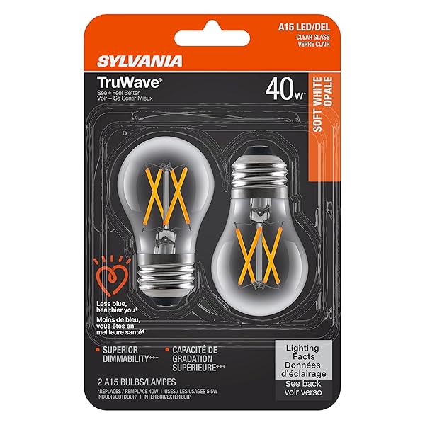 LEDVANCE SYLVANIA LED TruWave 40W A15 Soft White Bulbs - Dimmable Ceiling Fan Light, 2 Pack