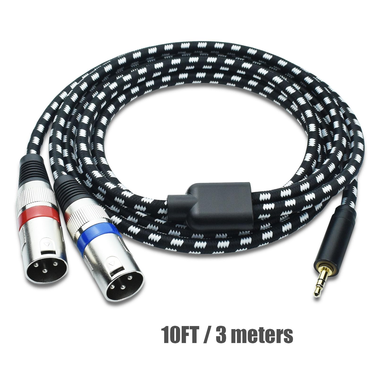 Mugteeve Mugteeve 10 Feet 3.5mm to Dual XLR Male Y Splitter Cable Noise Free Nylon Braided for Studio Monitor Speaker and Phones - View 6 of 7