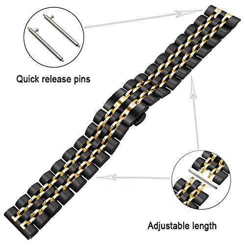 SPINYE SPINYE Stainless Steel Band for Samsung Galaxy Watch 6 5 4 3 Active 2 20mm Replacement Strap for Men and Women Black Gold - View 3 of 7