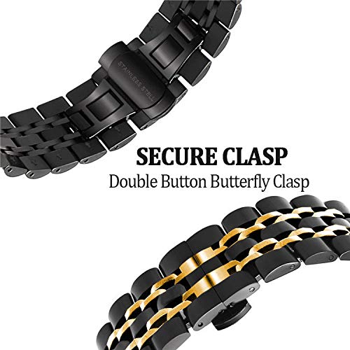 SPINYE SPINYE Stainless Steel Band for Samsung Galaxy Watch 6 5 4 3 Active 2 20mm Replacement Strap for Men and Women Black Gold - View 5 of 7