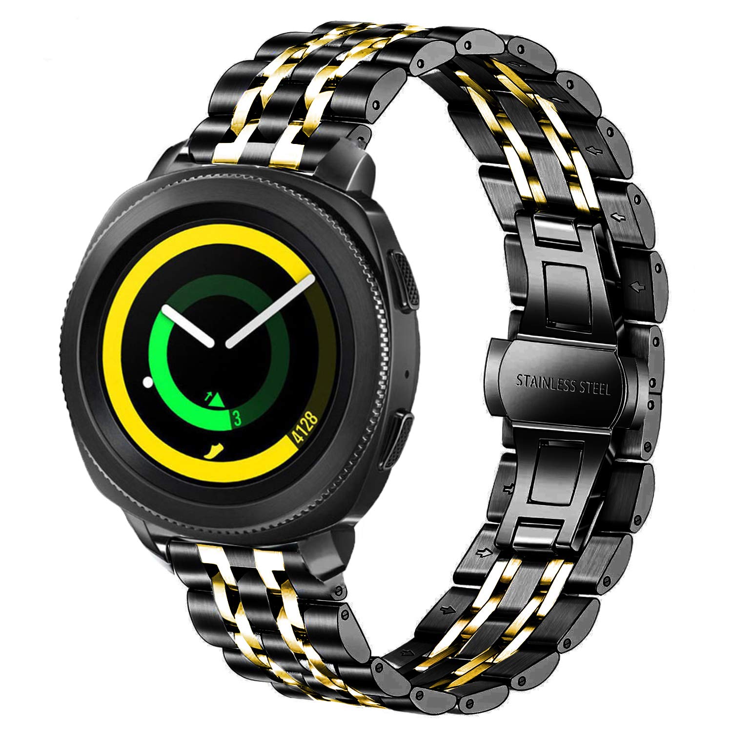 SPINYE Stainless Steel Band for Samsung Galaxy Watch 6 5 4 3 Active 2 20mm Replacement Strap for Men and Women Black Gold