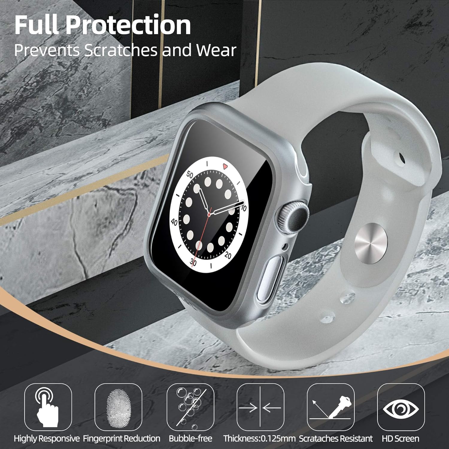 pzoz Premium Pzoz Case for Apple Watch SE2/6/5/4 - Slim Bumper & Screen Protector, Full Coverage Defense for Men & Women (Silver) - View 3 of 6