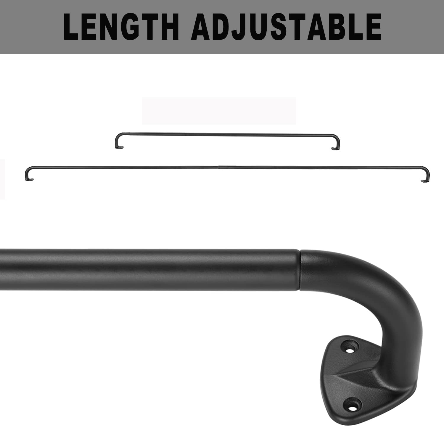 YunNephele Room Darkening Curtain Rod 28-48 Inch Matte Black Sturdy Extendable Metal Iron Rod Set for Windows - View 6 of 8