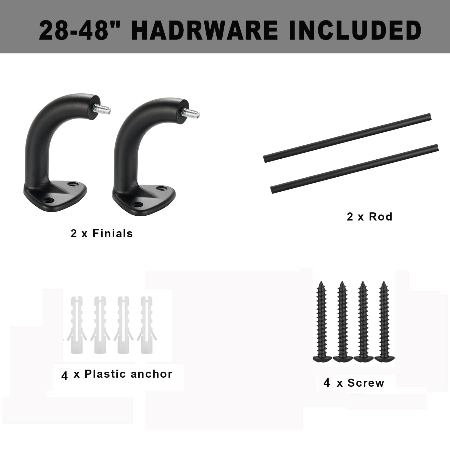 YunNephele Room Darkening Curtain Rod 28-48 Inch Matte Black Sturdy Extendable Metal Iron Rod Set for Windows - View 7 of 8