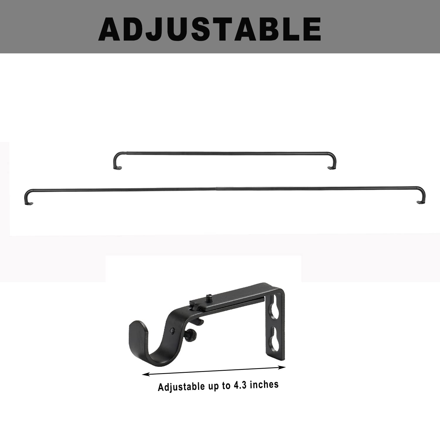 YunNephele Room Darkening Curtain Rod 28-48 Inch Matte Black Sturdy Extendable Metal Iron Rod Set for Windows - View 8 of 8