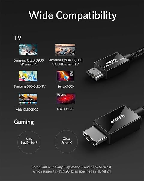 Anker Anker HDMI 2.1 Cable 8K@60Hz - Ultra High Speed 4K@120Hz, eARC, Dolby Atmos for PS5, Xbox Series X & Samsung TVs - View 6 of 7