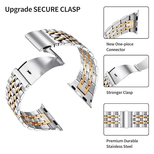 MioHHR Buy MioHHR Stainless Steel Apple Watch Band 38mm/40mm - Compatible with Series 1-6, SE - Silver/Rose Gold - View 5 of 8